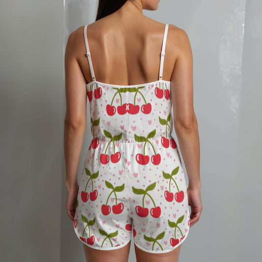 Cherries *White* Women's V-neck Cami Romper