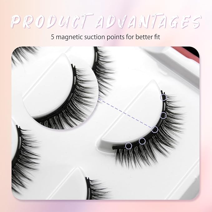 Eyelashes Magnetic,Lashes Eyelashes With Applicator,Reusable Magnetic Eyelashes, Lashes,Natural Look No Glue