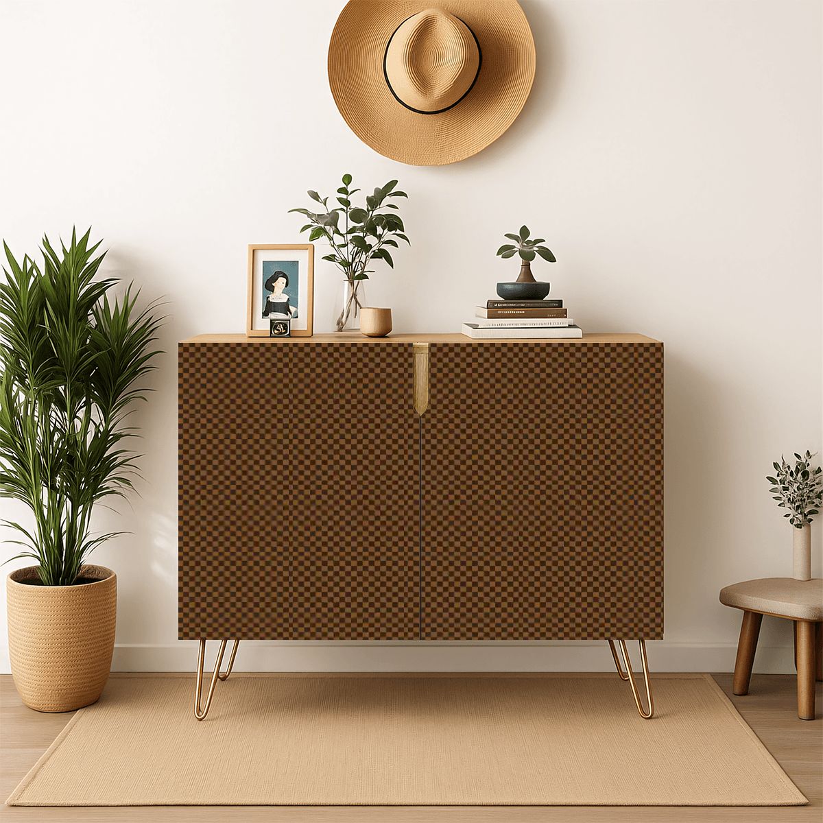 Exclusive Checker Design Wooden Storage Cabinet