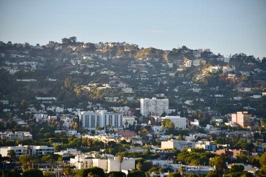 City buildings nestled on a sun-drenched hillside.