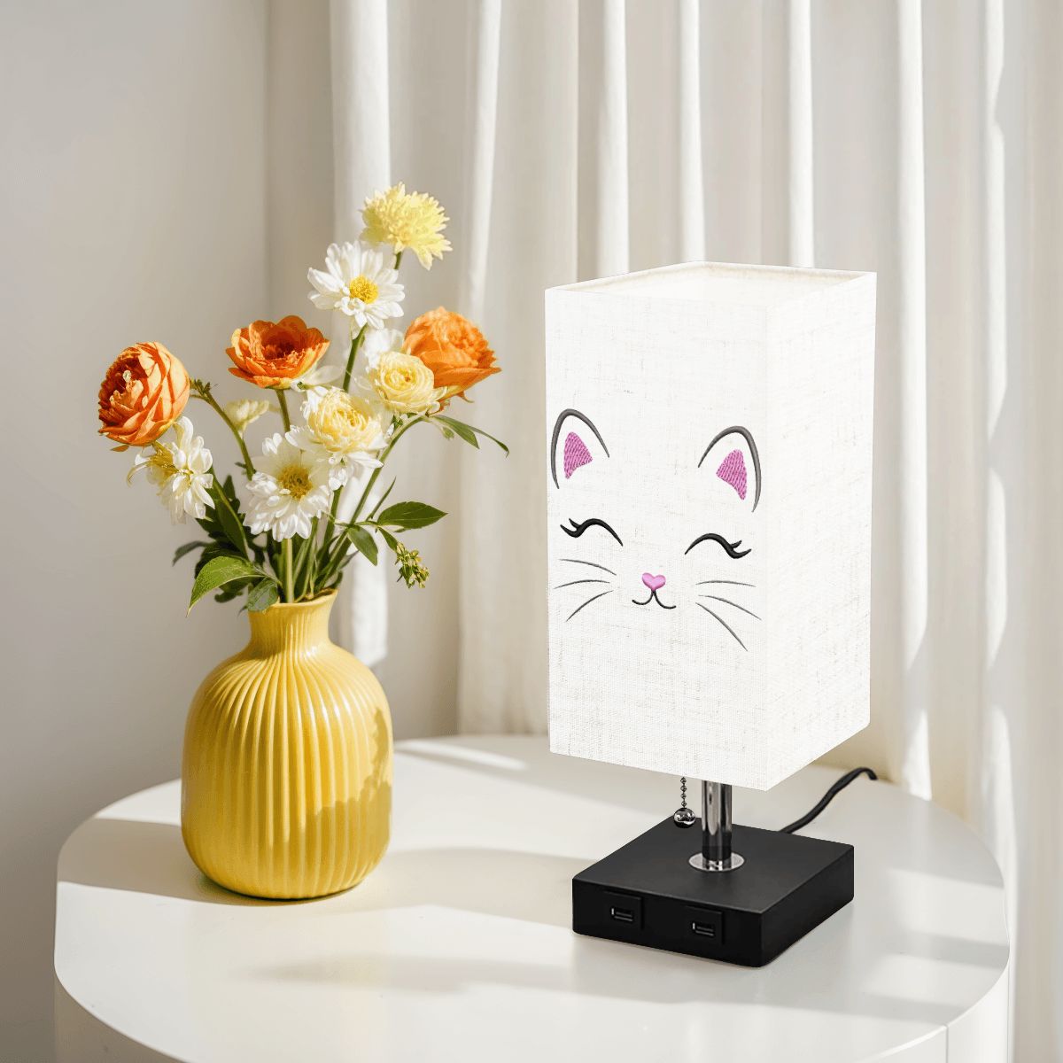 Square Cat Table Lamp with USB Port