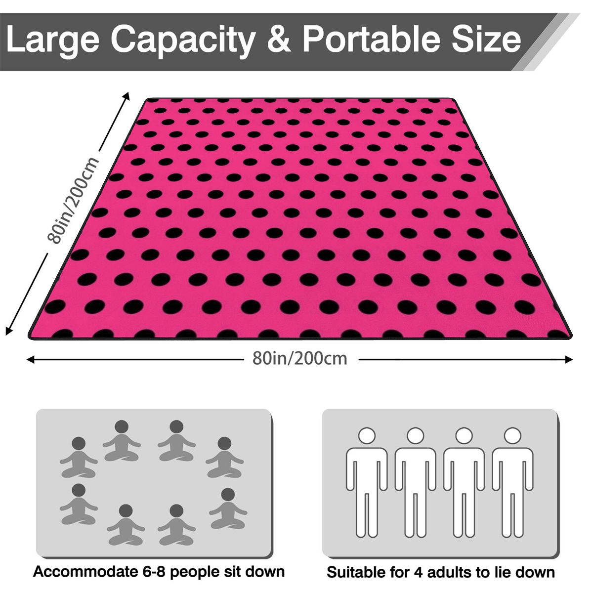 Outdoor Beach/Picnic Blanket Polka Dot Designs (HOT PINK)