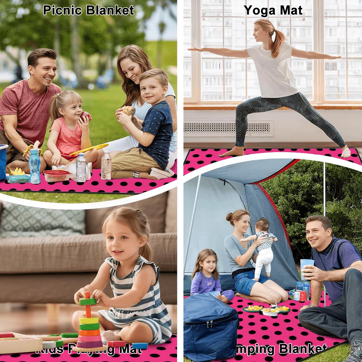 Outdoor Beach/Picnic Blanket Polka Dot Designs (HOT PINK)