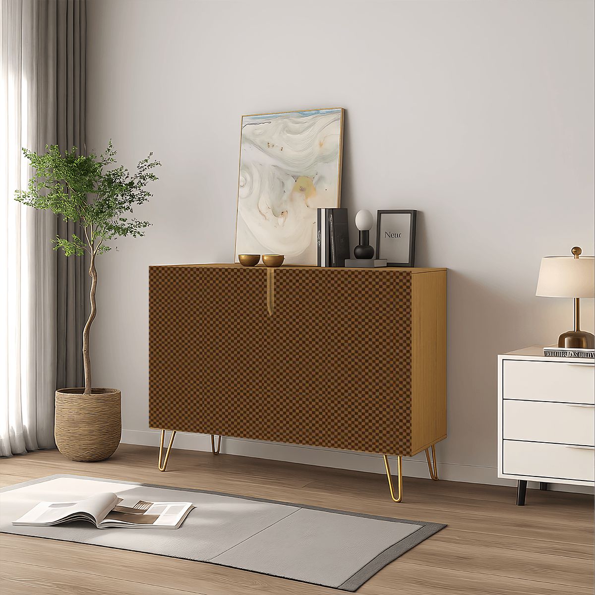 Exclusive Checker Design Wooden Storage Cabinet