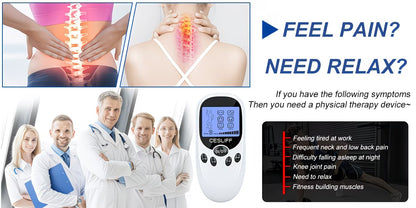 TENS + EMS Dual Channel Muscle Relief Pulse Massager Featuring 8 Electrodes for Alleviating Pain in The Shoulders, Back, And Knees, Aiding in Muscle Recovery from Injuries, Designed for Portability, And an Ideal Gift for Loved Ones!