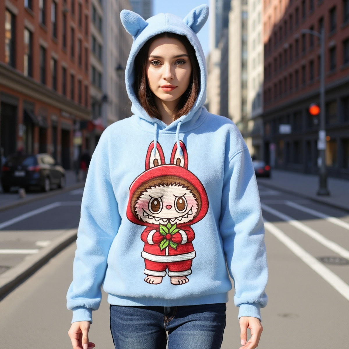 🐻✨Labubu Christmas Bear-Ears Hoodie – Ultra-Soft Borg Fleece