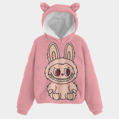🧸 Labubu SnugglePop Hoodie – Cute, Cozy & Ear-Resistible Labubu Hoodie Ears Pink Sitting
