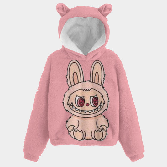 🧸 Labubu SnugglePop Hoodie – Cute, Cozy & Ear-Resistible Labubu Hoodie Ears Pink Sitting