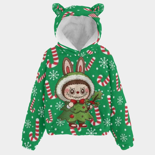 🐻✨Labubu Christmas Bear-Ears Hoodie – Ultra-Soft Borg Fleece