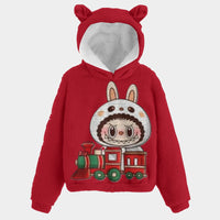 🐻✨Labubu Christmas Bear-Ears Hoodie – Ultra-Soft Borg Fleece
