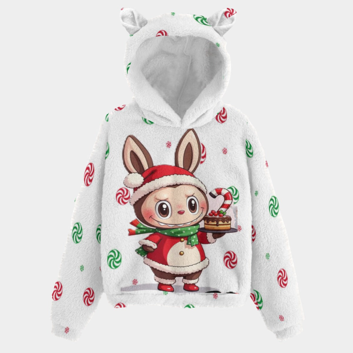 🐻✨Labubu Christmas Bear-Ears Hoodie – Ultra-Soft Borg Fleece