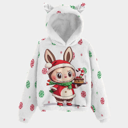 🐻✨Labubu Christmas Bear-Ears Hoodie – Ultra-Soft Borg Fleece