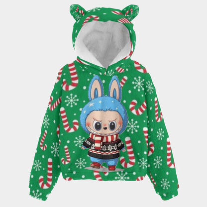 🐻✨Labubu Christmas Bear-Ears Hoodie – Ultra-Soft Borg Fleece