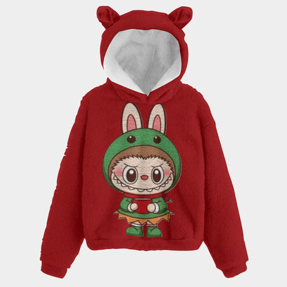 🐻✨Labubu Christmas Bear-Ears Hoodie – Ultra-Soft Borg Fleece