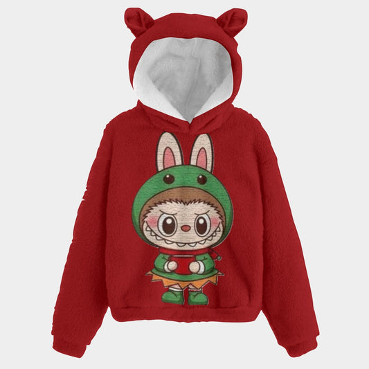 🐻✨Labubu Christmas Bear-Ears Hoodie – Ultra-Soft Borg Fleece