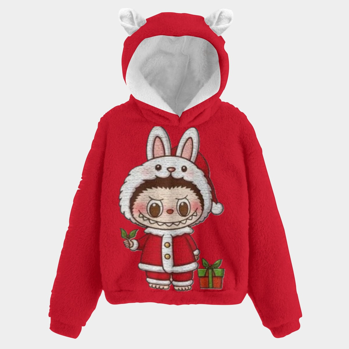 🐻✨Labubu Christmas Bear-Ears Hoodie – Ultra-Soft Borg Fleece
