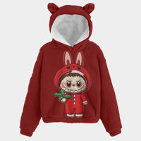 🐻✨Labubu Christmas Bear-Ears Hoodie – Ultra-Soft Borg Fleece