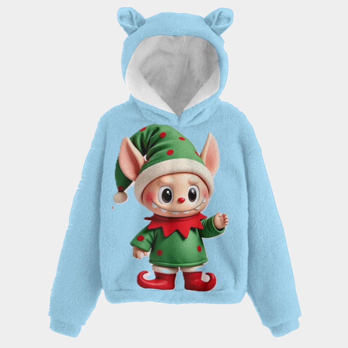 🐻✨Labubu Christmas Bear-Ears Hoodie – Ultra-Soft Borg Fleece