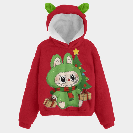 🐻✨Labubu Christmas Bear-Ears Hoodie – Ultra-Soft Borg Fleece