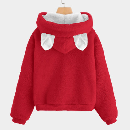 🐻✨Labubu Christmas Bear-Ears Hoodie – Ultra-Soft Borg Fleece