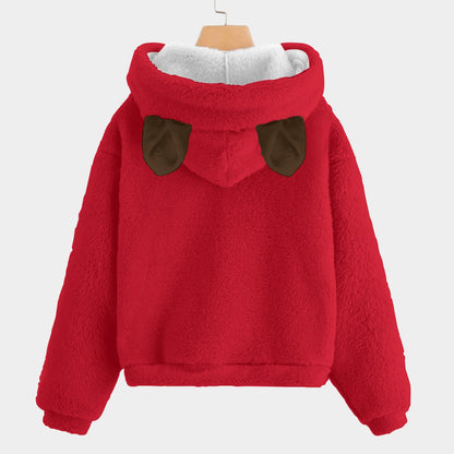 🐻✨Labubu Christmas Bear-Ears Hoodie – Ultra-Soft Borg Fleece