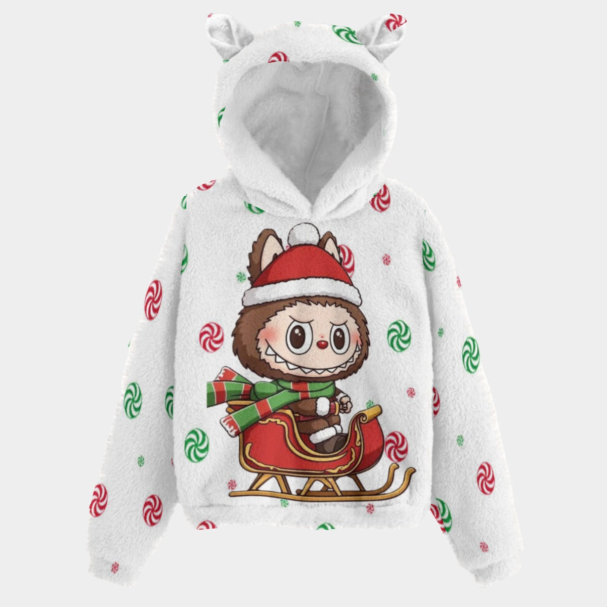 🐻✨Labubu Christmas Bear-Ears Hoodie – Ultra-Soft Borg Fleece