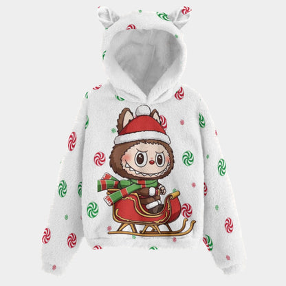 🐻✨Labubu Christmas Bear-Ears Hoodie – Ultra-Soft Borg Fleece