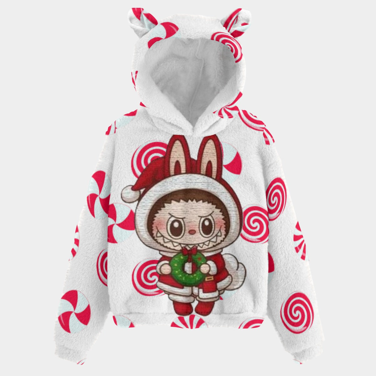 🐻✨Labubu Christmas Bear-Ears Hoodie – Ultra-Soft Borg Fleece