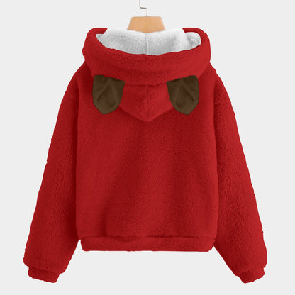 🐻✨Labubu Christmas Bear-Ears Hoodie – Ultra-Soft Borg Fleece