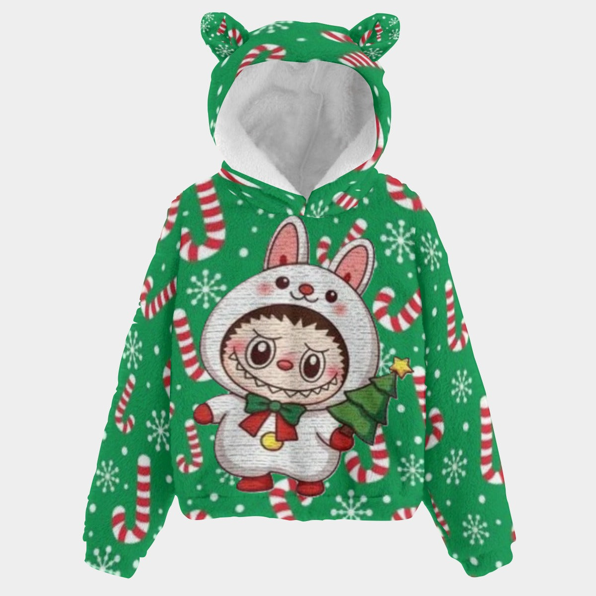 🐻✨Labubu Christmas Bear-Ears Hoodie – Ultra-Soft Borg Fleece