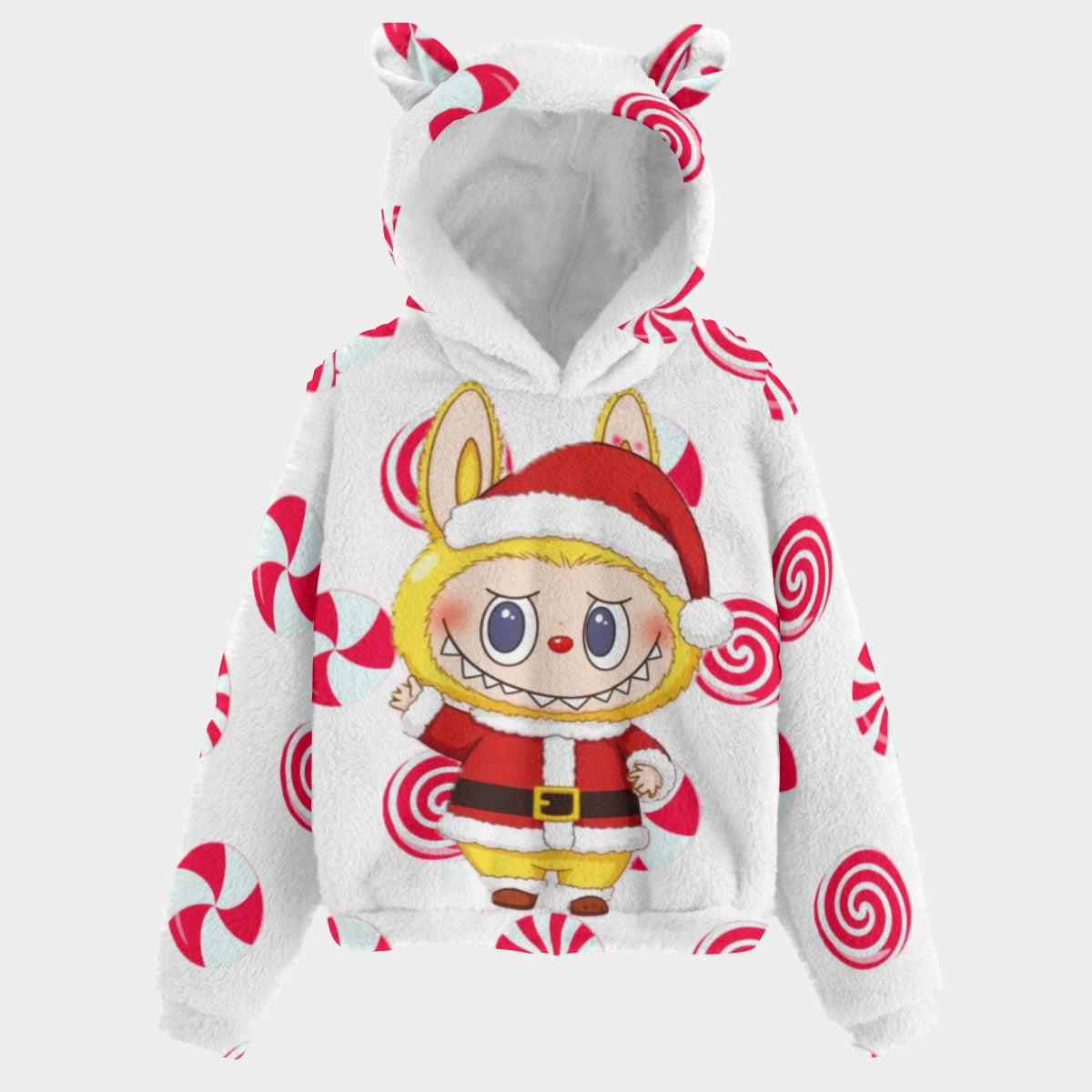 🐻✨Labubu Christmas Bear-Ears Hoodie – Ultra-Soft Borg Fleece