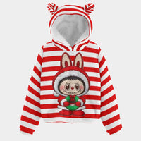 🐻✨Labubu Christmas Bear-Ears Hoodie – Ultra-Soft Borg Fleece