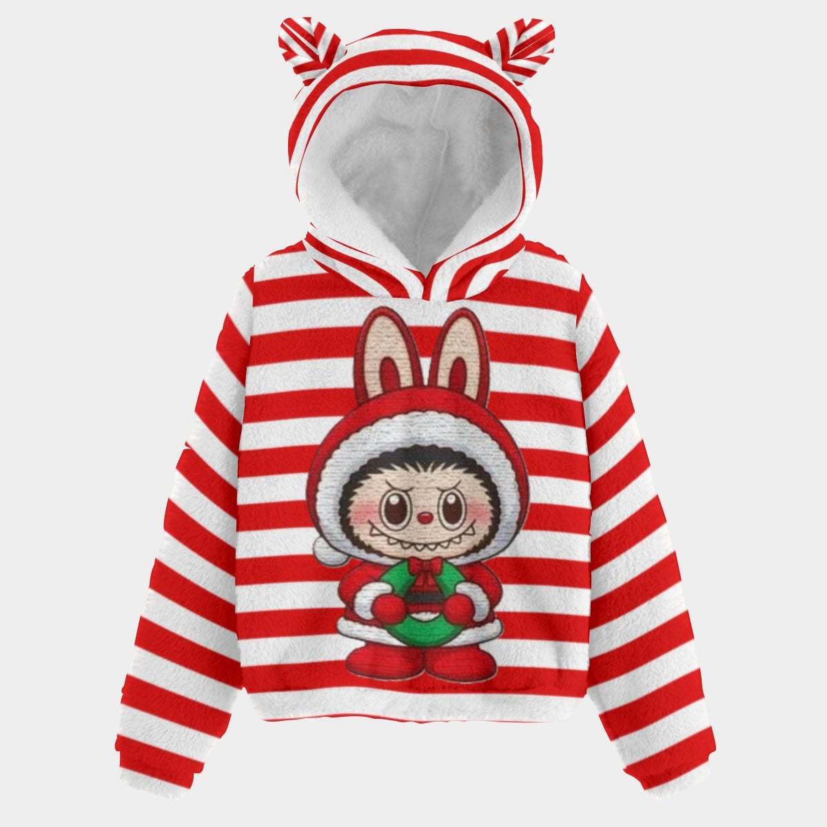 BOGO SALE! 🐻✨ Labubu Christmas Bear-Ears Hoodie – Ultra-Soft Borg Fleece BOGO Special!  Labubu Wreath ELF Candy Cane Hoodie W/Ears