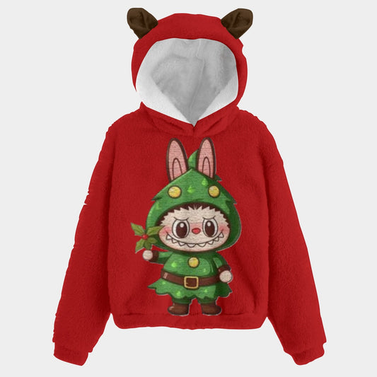 🐻✨Labubu Christmas Bear-Ears Hoodie – Ultra-Soft Borg Fleece
