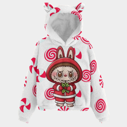 🐻✨Labubu Christmas Bear-Ears Hoodie – Ultra-Soft Borg Fleece