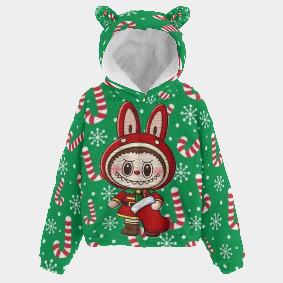 BOGO SALE! 🐻✨ Labubu Christmas Bear-Ears Hoodie – Ultra-Soft Borg Fleece BOGO Special!
