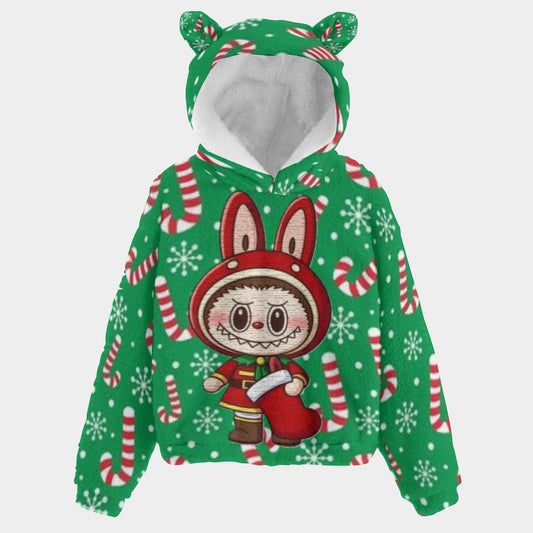 🐻✨Labubu Christmas Bear-Ears Hoodie – Ultra-Soft Borg Fleece