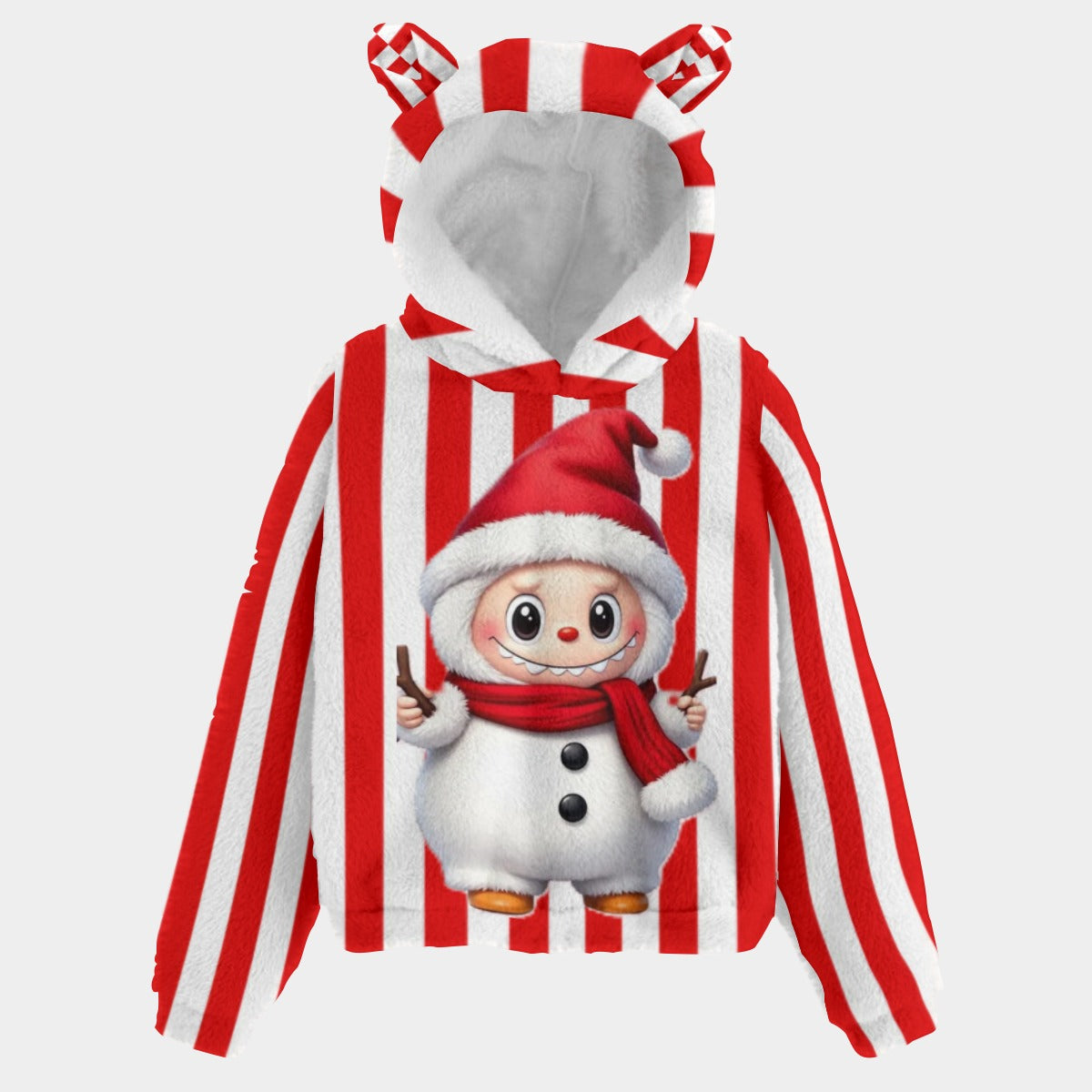 🐻✨Labubu Christmas Bear-Ears Hoodie – Ultra-Soft Borg Fleece