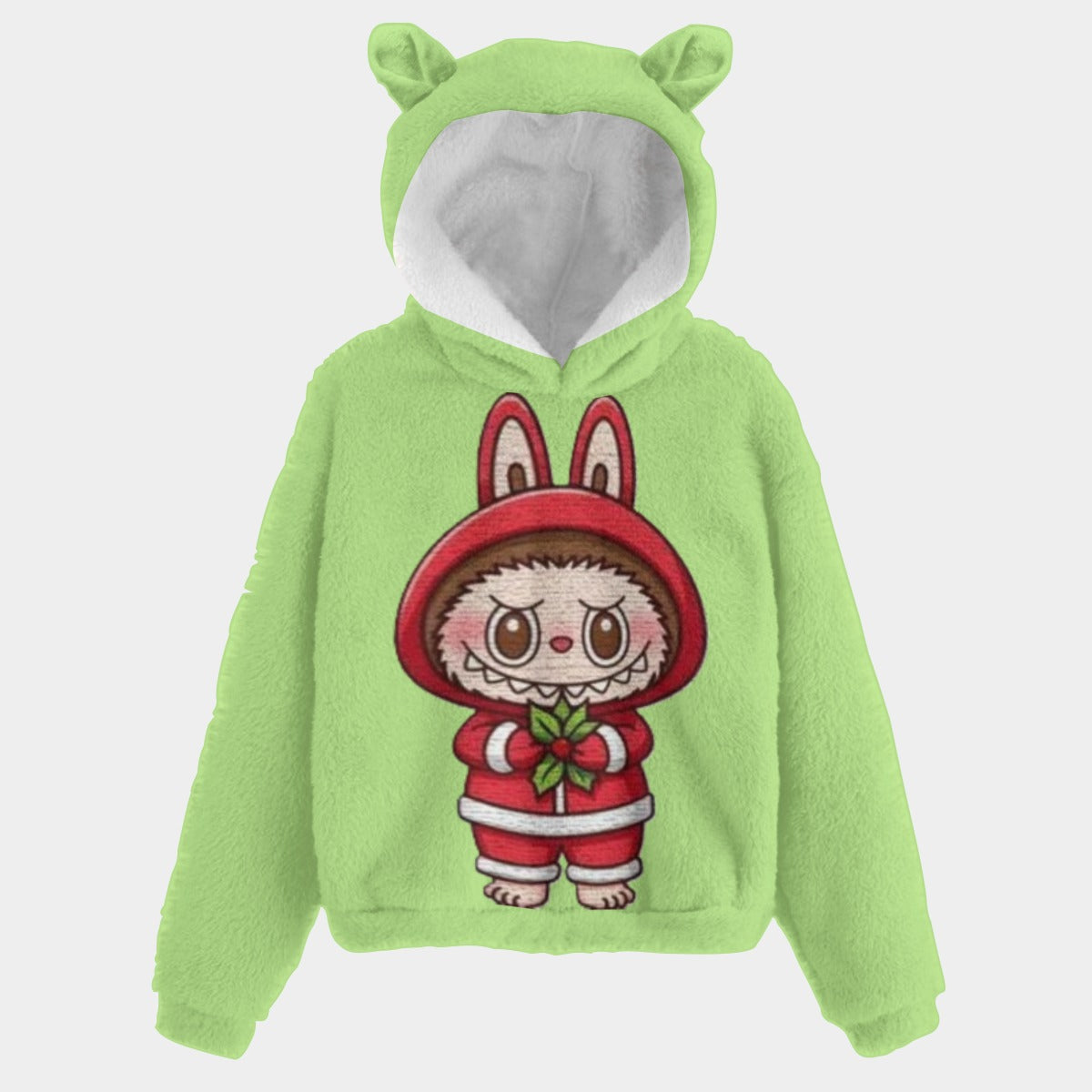 🐻✨Labubu Christmas Bear-Ears Hoodie – Ultra-Soft Borg Fleece