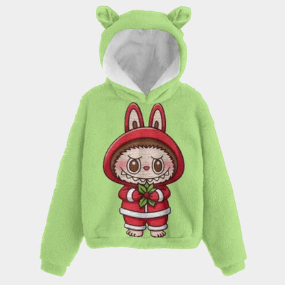 🐻✨Labubu Christmas Bear-Ears Hoodie – Ultra-Soft Borg Fleece