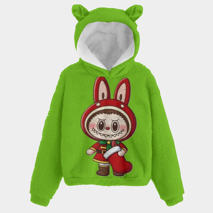 🐻✨Labubu Christmas Bear-Ears Hoodie – Ultra-Soft Borg Fleece