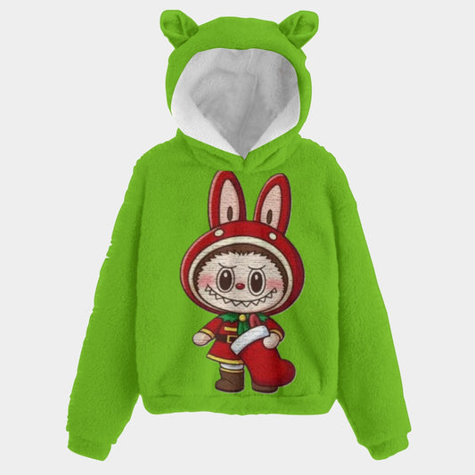 🐻✨Labubu Christmas Bear-Ears Hoodie – Ultra-Soft Borg Fleece