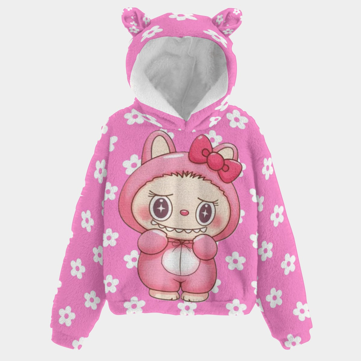 🧸 Title: Labubu Hello Kitty Floral SnugglePop™ Hoodie – Cute, Cozy & Ear-Resistible