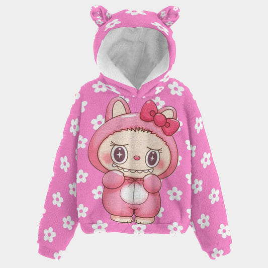 🧸 Title: Labubu Hello Kitty Floral SnugglePop™ Hoodie – Cute, Cozy & Ear-Resistible