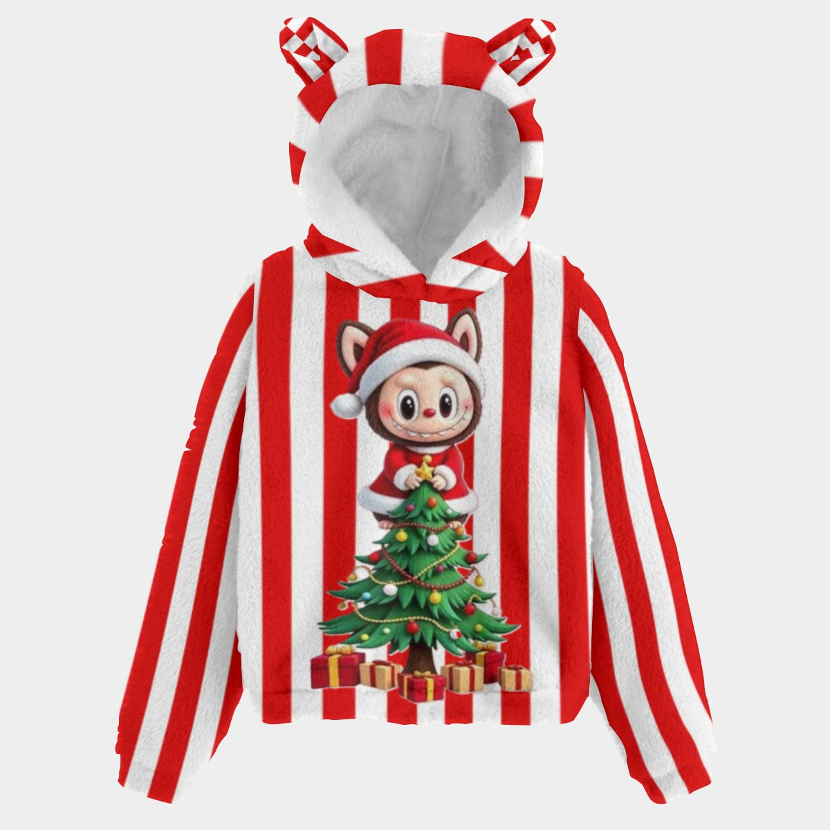 🐻✨Labubu Christmas Bear-Ears Hoodie – Ultra-Soft Borg Fleece