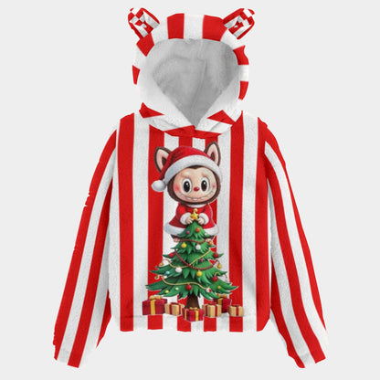 🐻✨Labubu Christmas Bear-Ears Hoodie – Ultra-Soft Borg Fleece