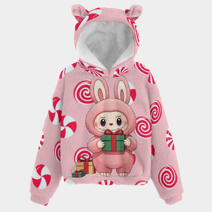 🐻✨Labubu Christmas Bear-Ears Hoodie – Ultra-Soft Borg Fleece