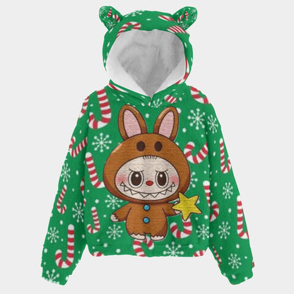 🐻✨Labubu Christmas Bear-Ears Hoodie – Ultra-Soft Borg Fleece