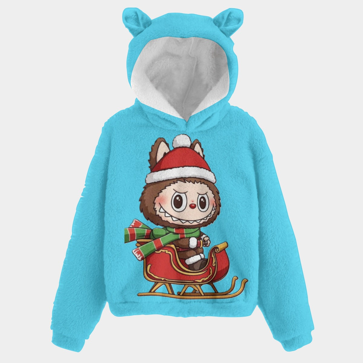 🐻✨Labubu Christmas Bear-Ears Hoodie – Ultra-Soft Borg Fleece