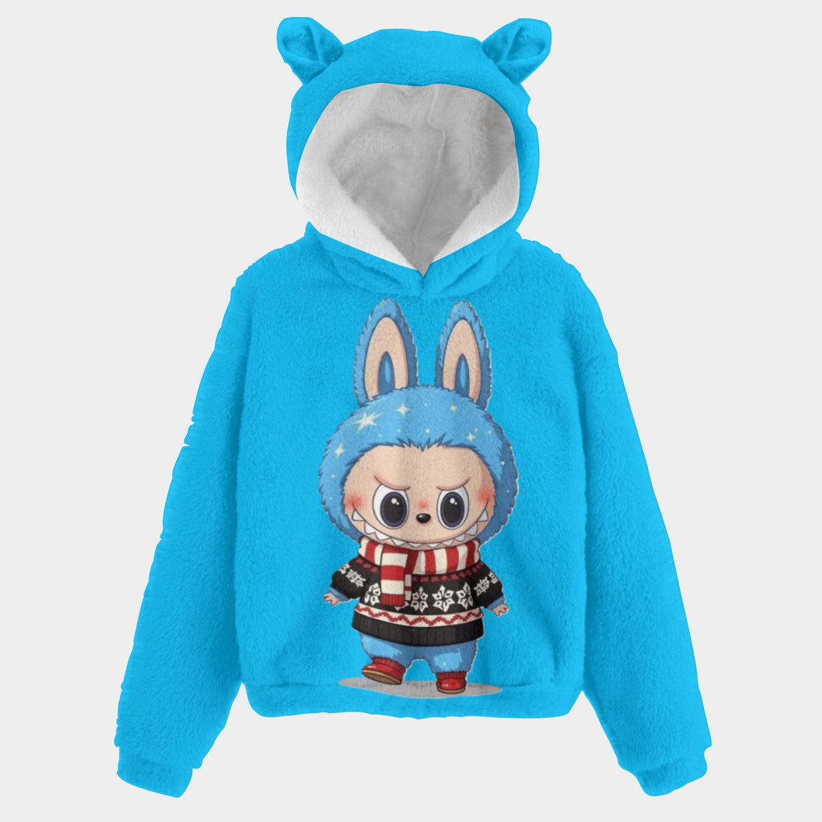 🐻✨Labubu Christmas Bear-Ears Hoodie – Ultra-Soft Borg Fleece